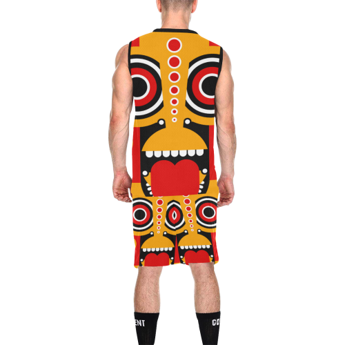 Red Yellow Tiki Tribal All Over Print Basketball Uniform