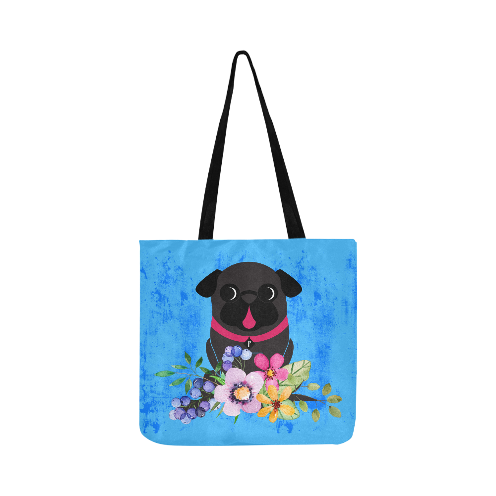 Fawn & Black Pugs In Flowers Reusable Shopping Bag Model 1660 (Two sides)
