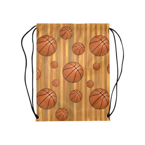 Basketballs with Wood Background Medium Drawstring Bag Model 1604 (Twin Sides) 13.8"(W) * 18.1"(H)