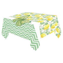 Butterfly And Lemons Cotton Linen Tablecloth 52"x 70"