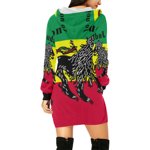 RASTA LION OF JUDAH All Over Print Hoodie Mini Dress (Model H27)