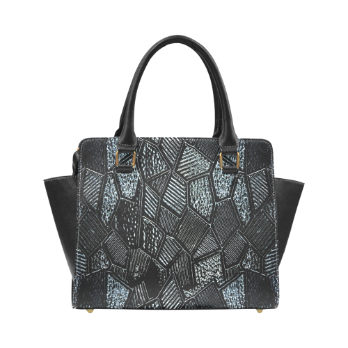 Dark Grey Mosaic Glass Rivet Shoulder Handbag (Model 1645)