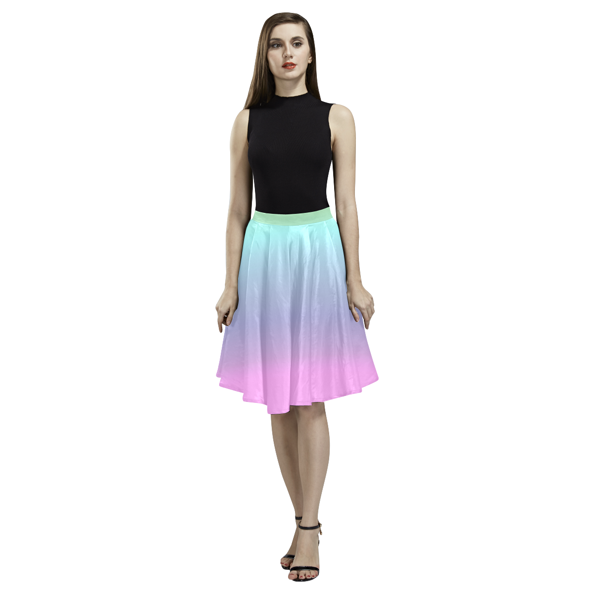 Pastel Rainbow Melete Pleated Midi Skirt (Model D15)