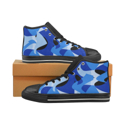 Camouflage Abstract Blue and Black High Top Canvas Shoes for Kid (Model 017)