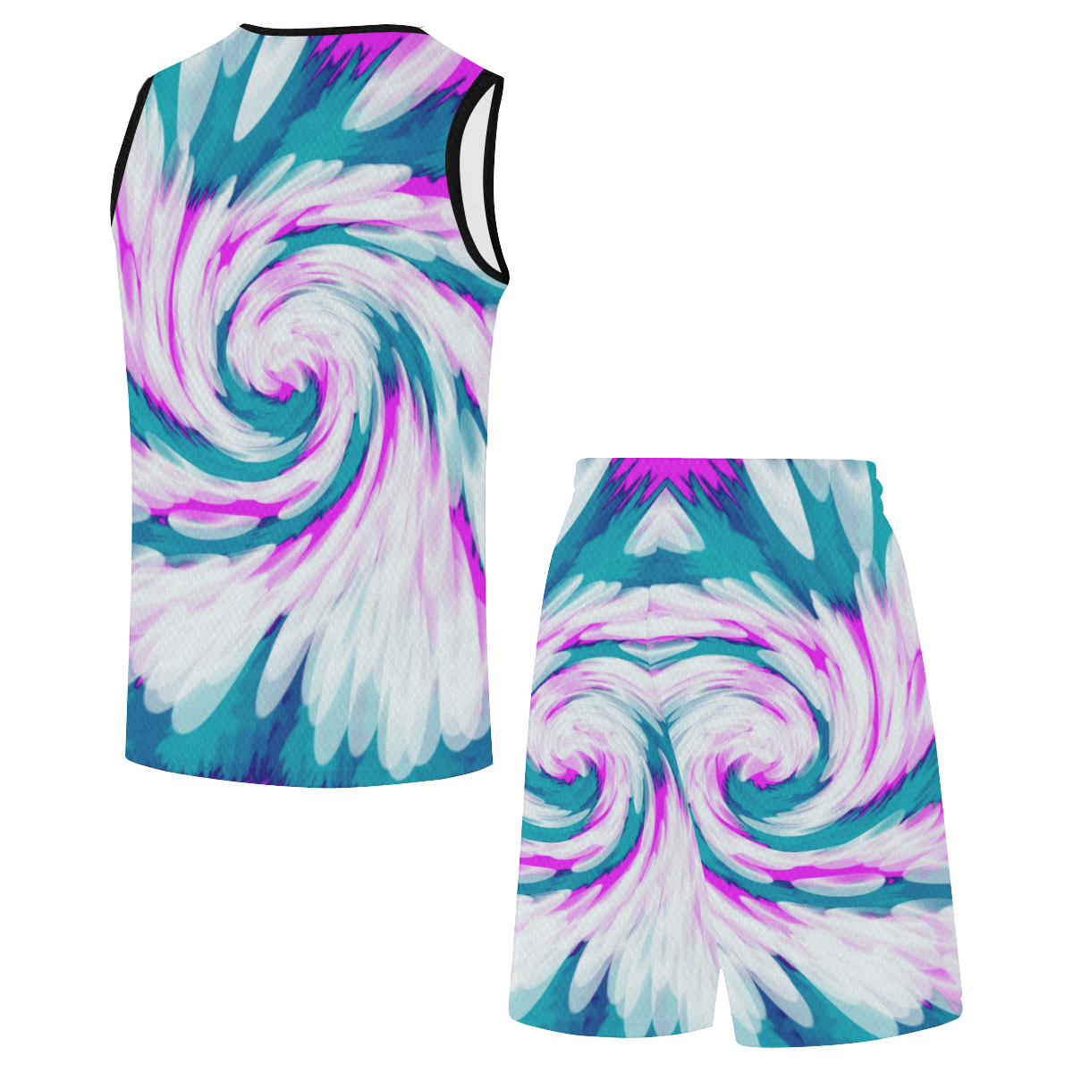 Turquoise Pink Tie Dye Swirl Abstract All Over Print Basketball Uniform