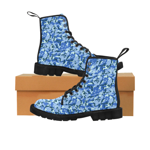 Woodland Blue Camouflage Martin Boots for Men (Black) (Model 1203H)