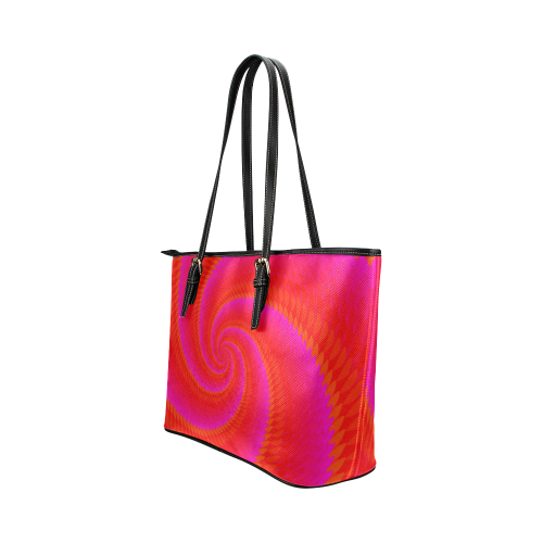Pink red spiral Leather Tote Bag/Large (Model 1651)