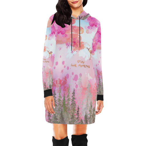 Little Deer in the Magic Pink Forest All Over Print Hoodie Mini Dress (Model H27)