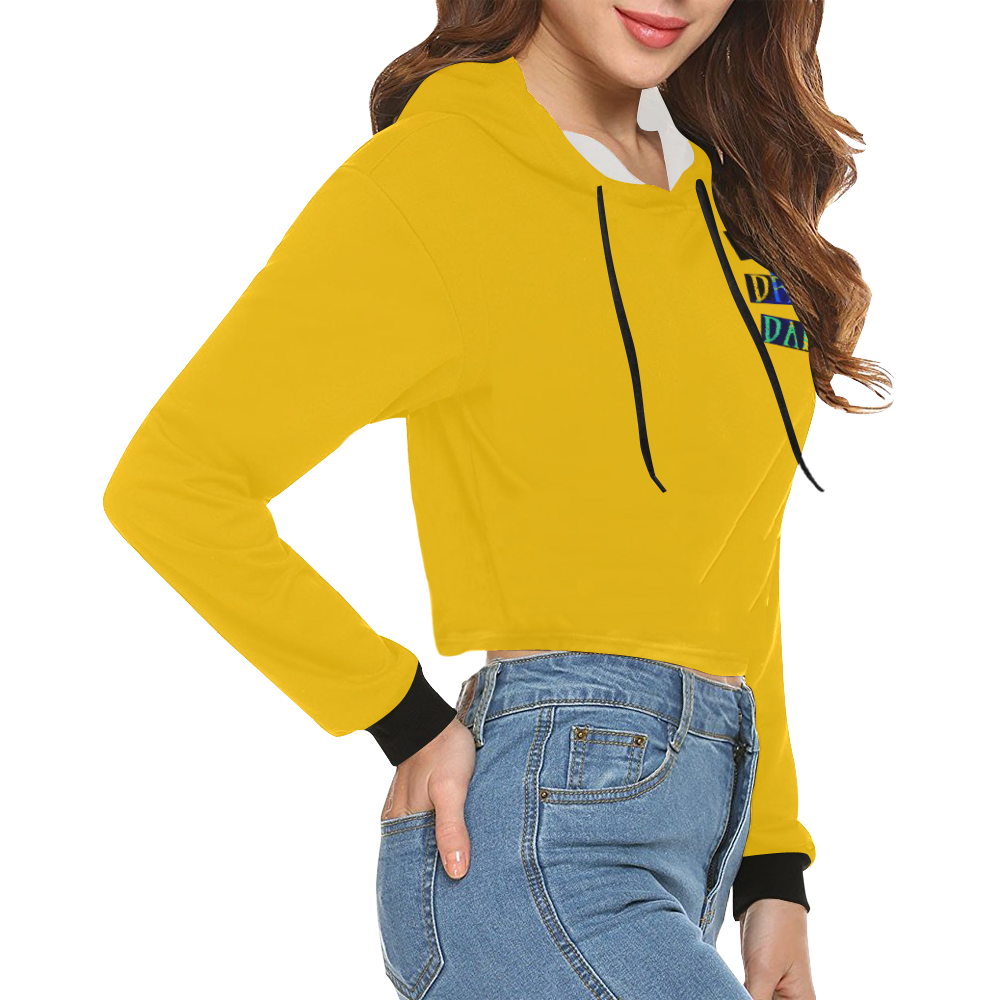 Break Dancing Colorful / Yellow All Over Print Crop Hoodie for Women (Model H22)