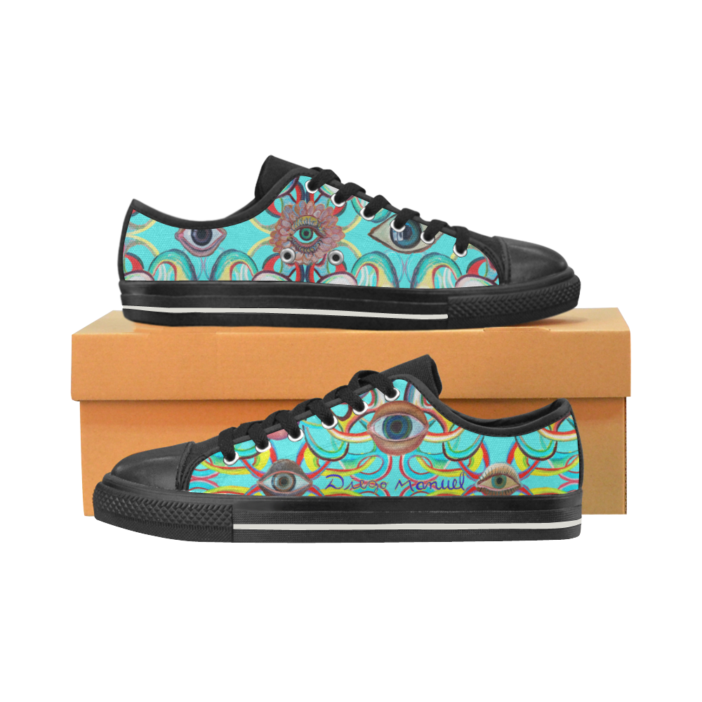 Graffiti-ojos-5 Low Top Canvas Shoes for Kid (Model 018)