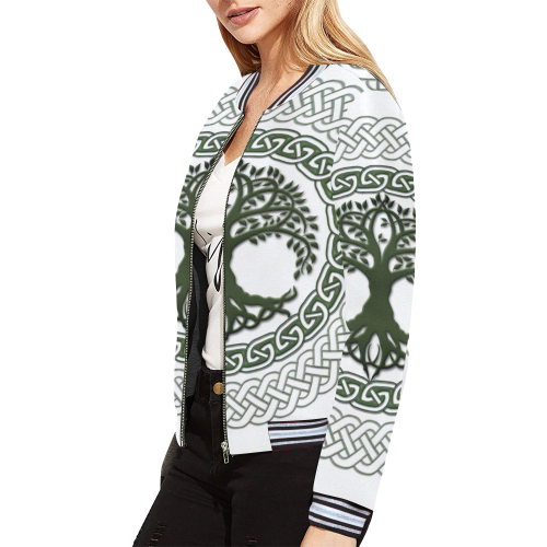 Awesome Celtic Tree Of Life All Over Print Bomber Jacket for Women (Model H21)