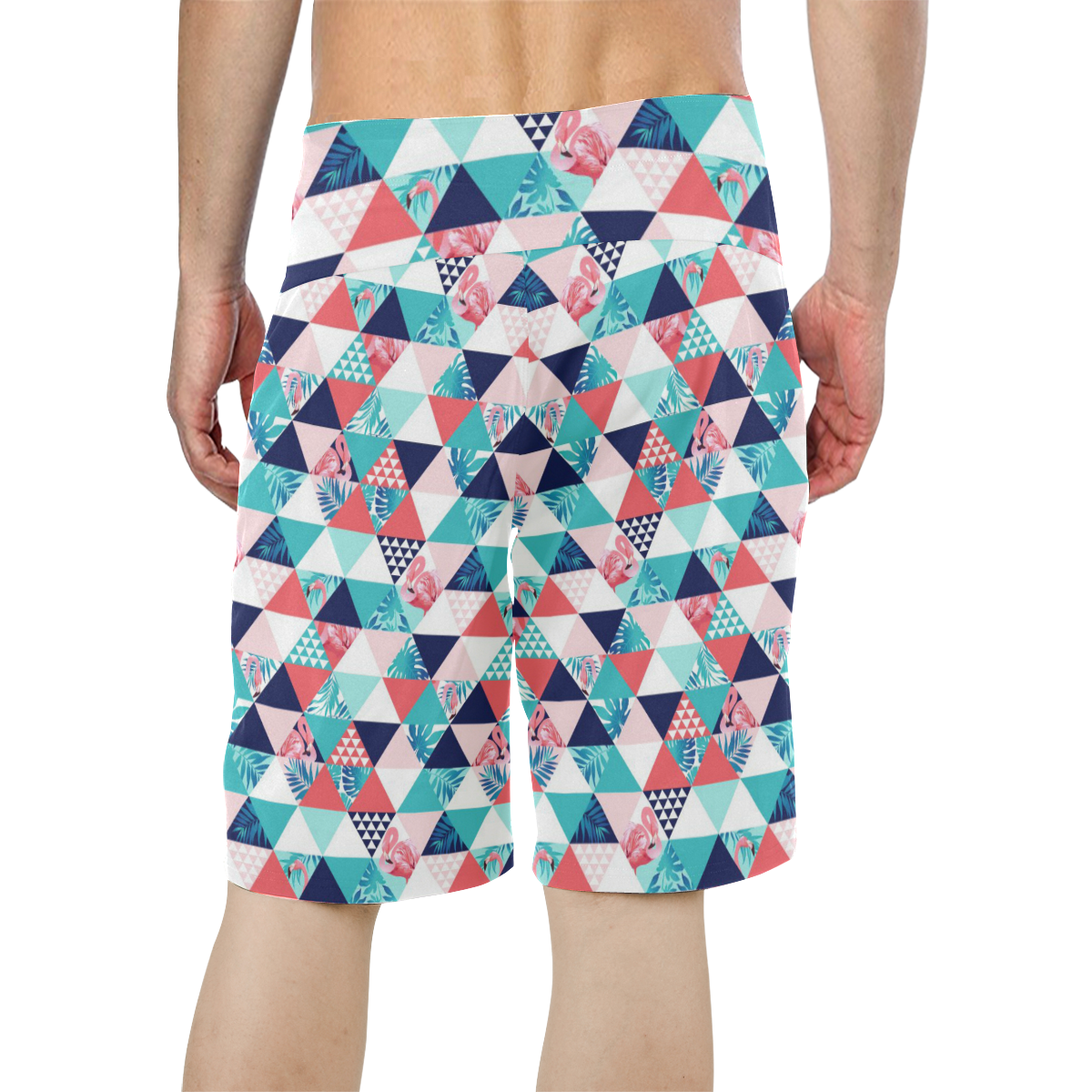 Flamingo Triangle Pattern Men's All Over Print Board Shorts (Model L16)