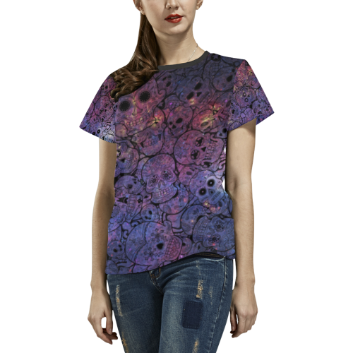 Cosmic Sugar Skulls All Over Print T-shirt for Women/Large Size (USA Size) (Model T40)