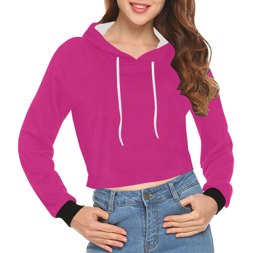 color Barbie pink All Over Print Crop Hoodie for Women (Model H22)