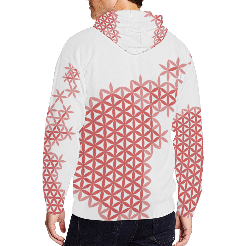 Flower of Life Pattern (red flame) All Over Print Full Zip Hoodie for Men/Large Size (Model H14)