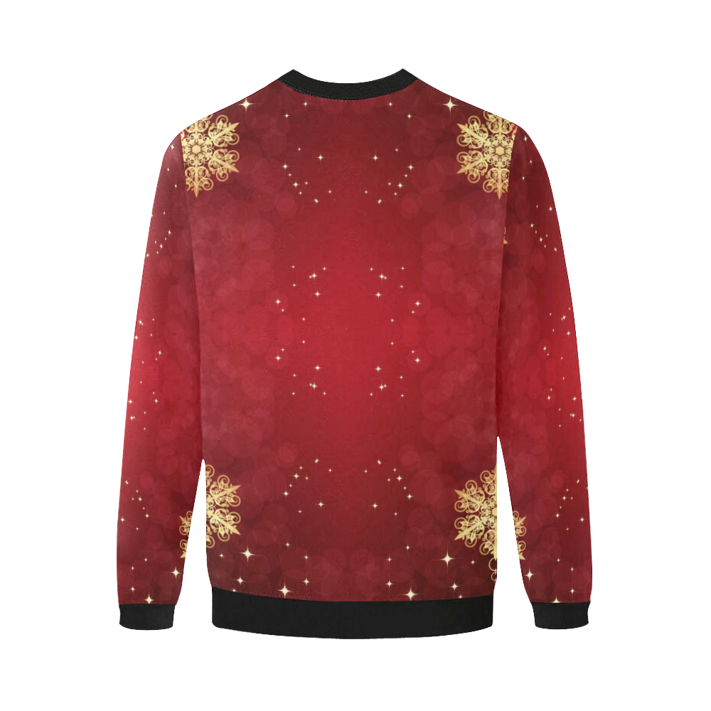 Golden Christmas Ornaments on Red Men's Oversized Fleece Crew Sweatshirt/Large Size(Model H18)