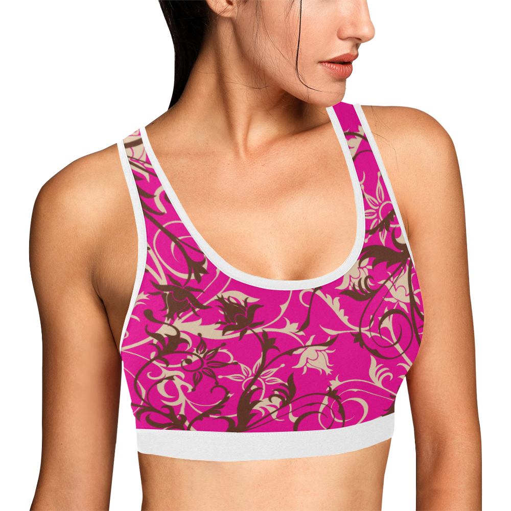 plants and flowers pink Women's All Over Print Sports Bra (Model T52)