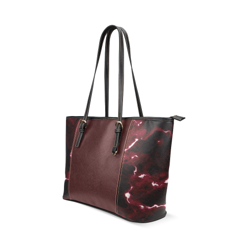 Red Marble - red black and white marble pattern Leather Tote Bag/Small (Model 1640)