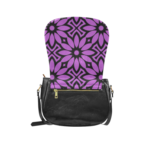 Purple/Black Flowery Pattern Classic Saddle Bag/Small (Model 1648)