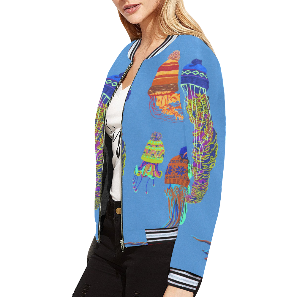cool jellyfish All Over Print Bomber Jacket for Women (Model H21)