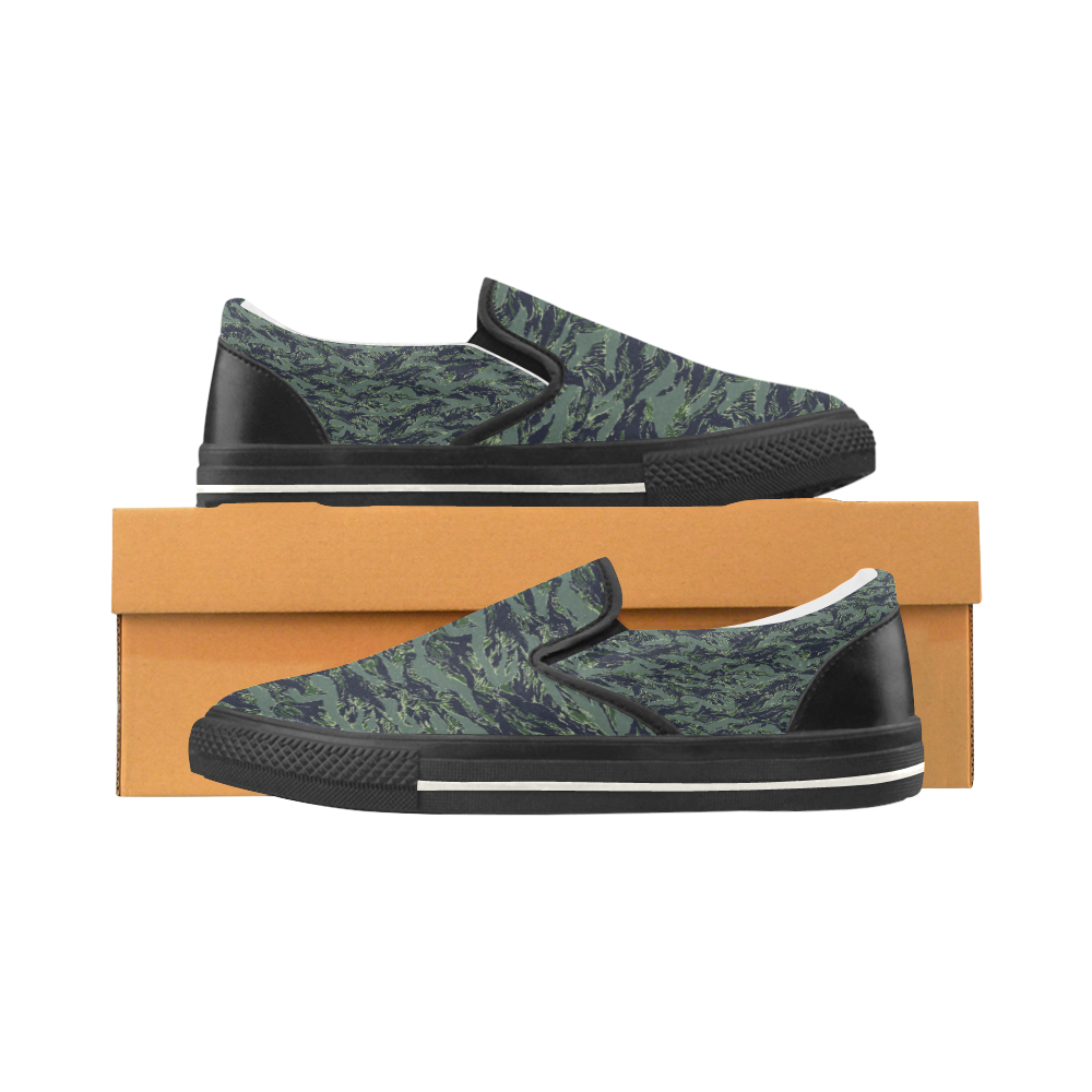 Jungle Tiger Stripe Green Camouflage Slip-on Canvas Shoes for Kid (Model 019)