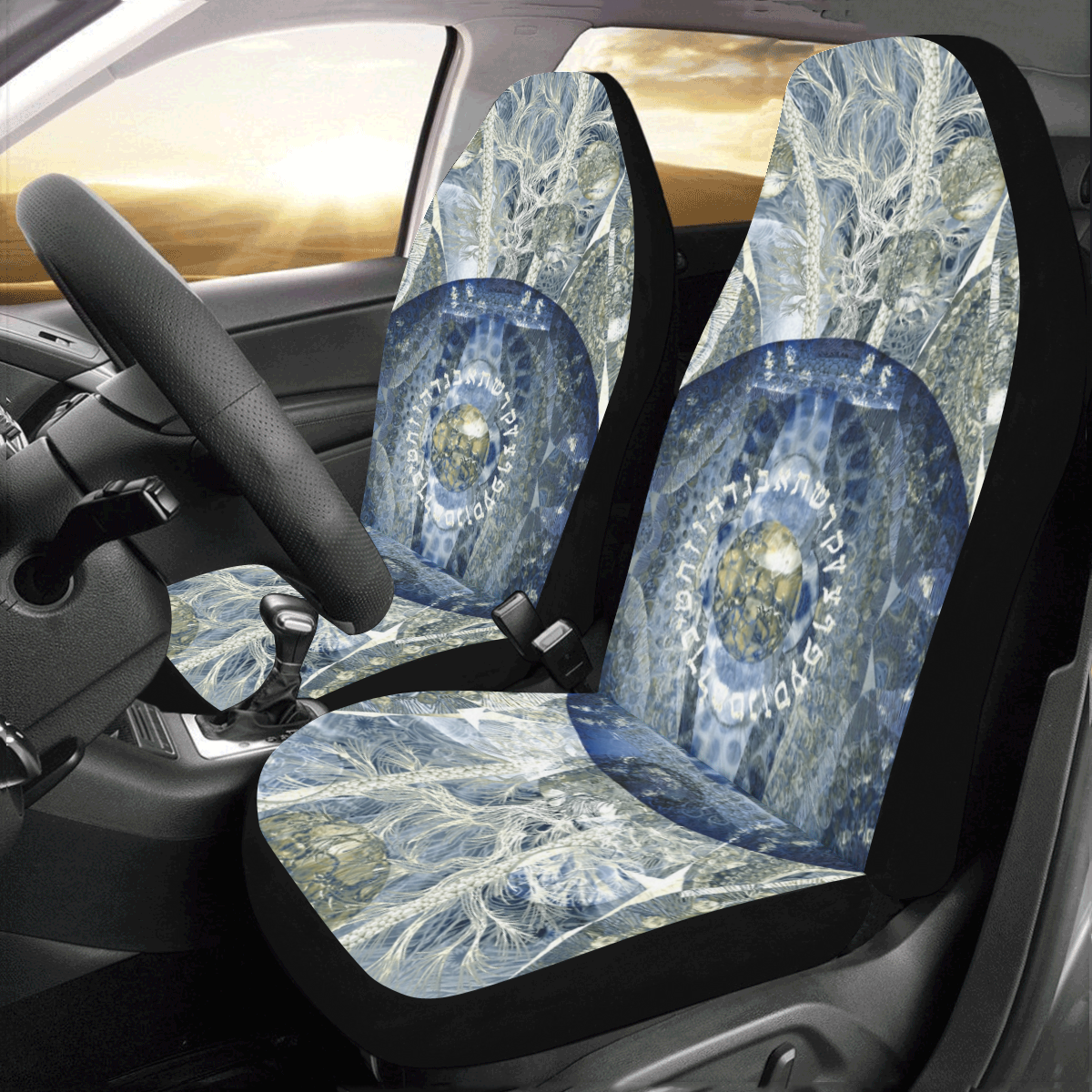 the tree of life dark blue gray gold Car Seat Covers (Set of 2)