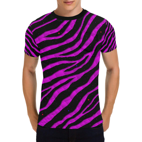 Ripped SpaceTime Stripes - Pink Men's All Over Print T-Shirt with Chest Pocket (Model T56)