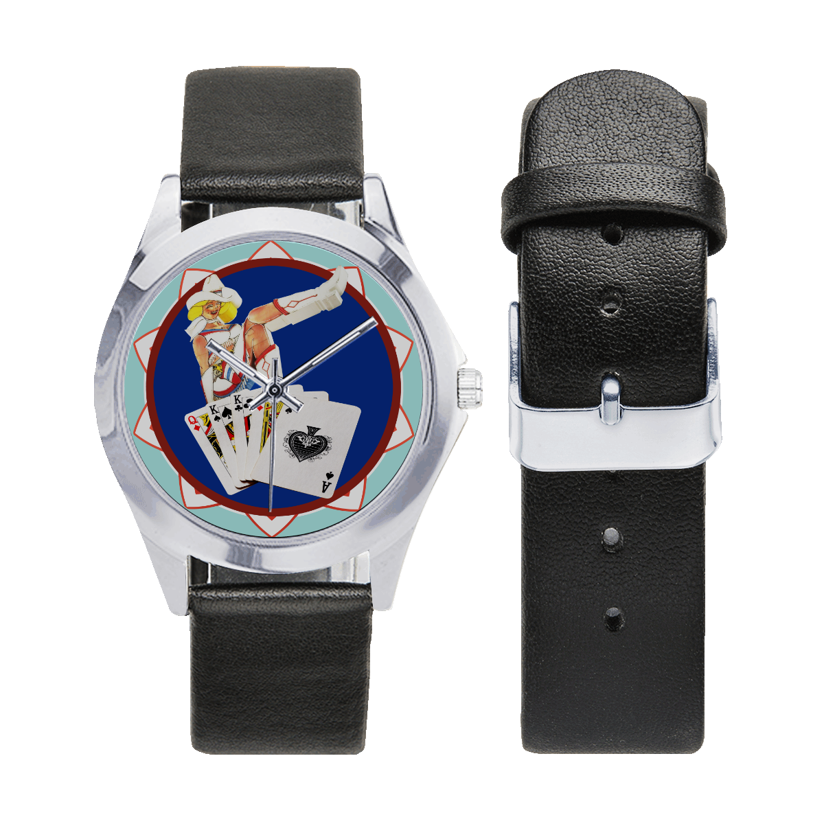 LasVegasIcons Poker Chip - Sassy Sally Unisex Silver-Tone Round Leather Watch (Model 216)