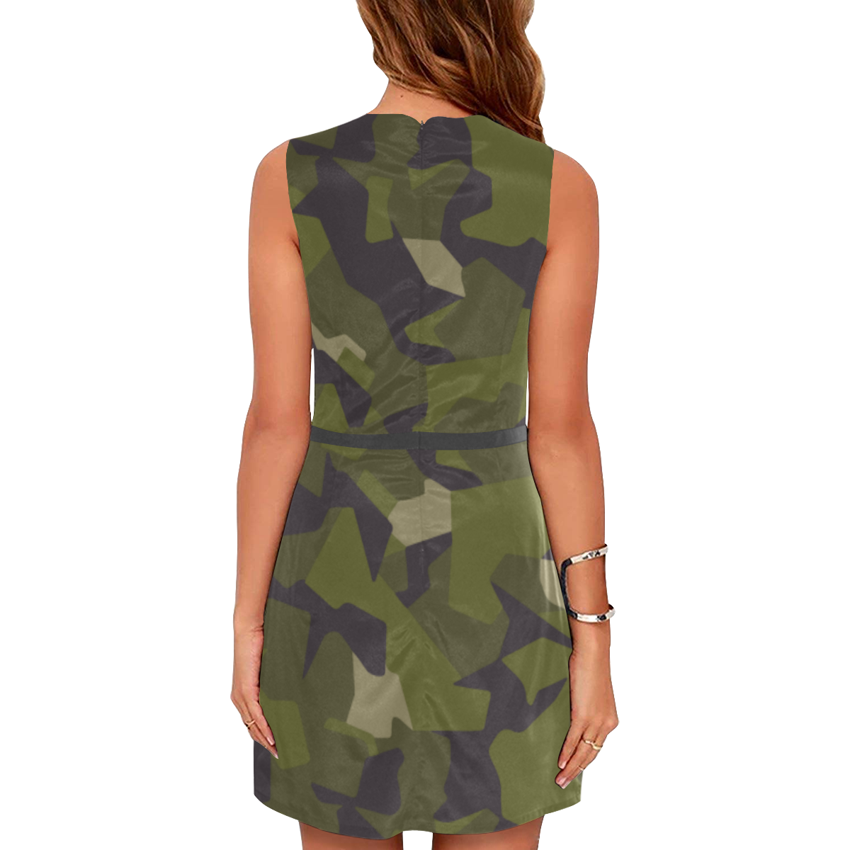 Swedish M90 woodland camouflage Eos Women's Sleeveless Dress (Model D01)