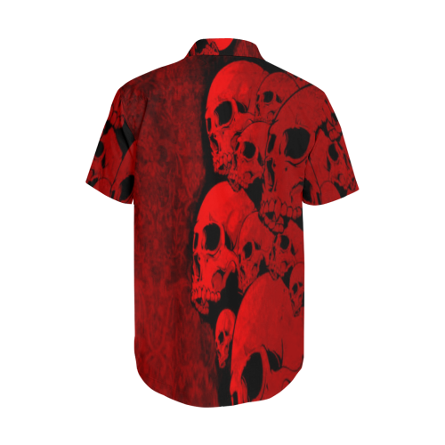 Gothic Red Skulls Satin Dress Shirt Men's Short Sleeve Shirt with Lapel Collar (Model T54)