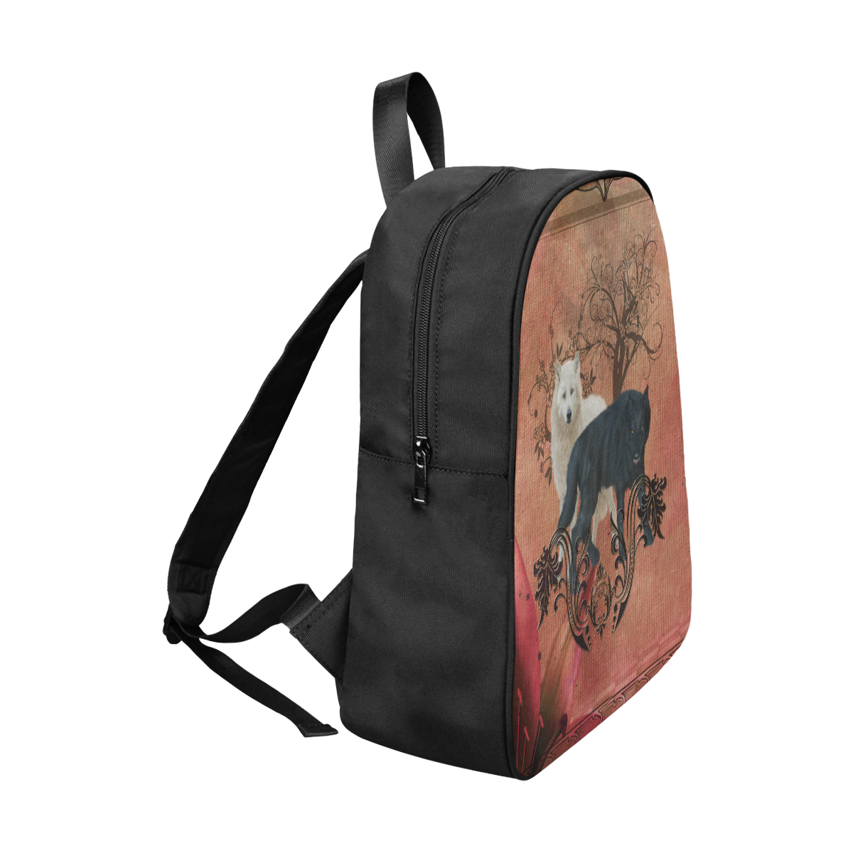 Awesome black and white wolf Fabric School Backpack (Model 1682) (Large)