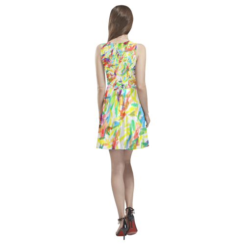 Colorful brush strokes Thea Sleeveless Skater Dress(Model D19)