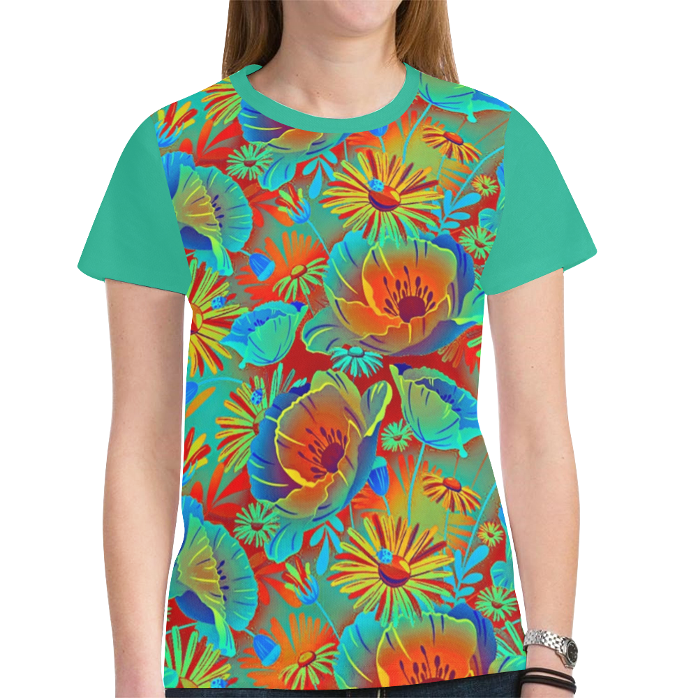 bright tropical floral New All Over Print T-shirt for Women (Model T45)