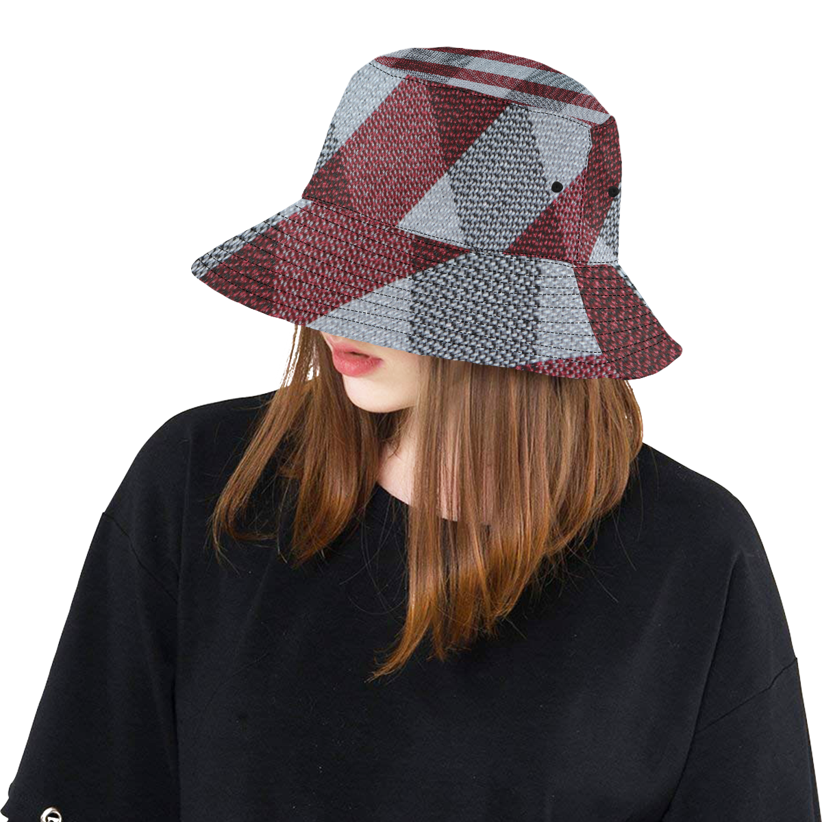 Red Grey Plaid All Over Print Bucket Hat