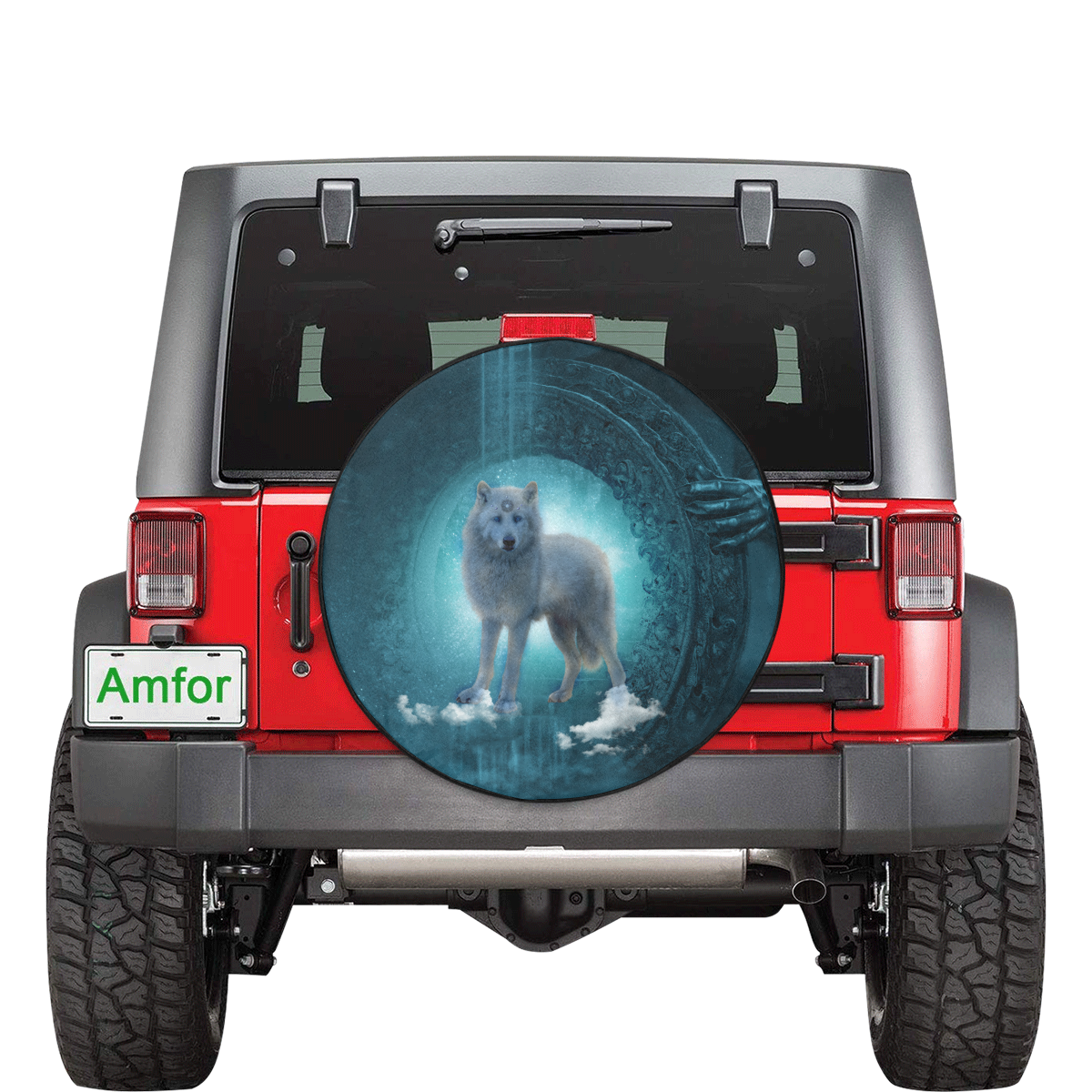 Wonderful white wolf in the night 32 Inch Spare Tire Cover