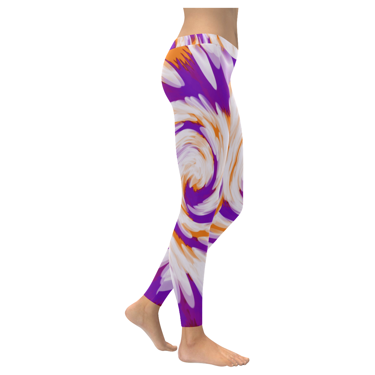 Purple Orange Tie Dye Swirl Abstract Women's Low Rise Leggings (Invisible Stitch) (Model L05)
