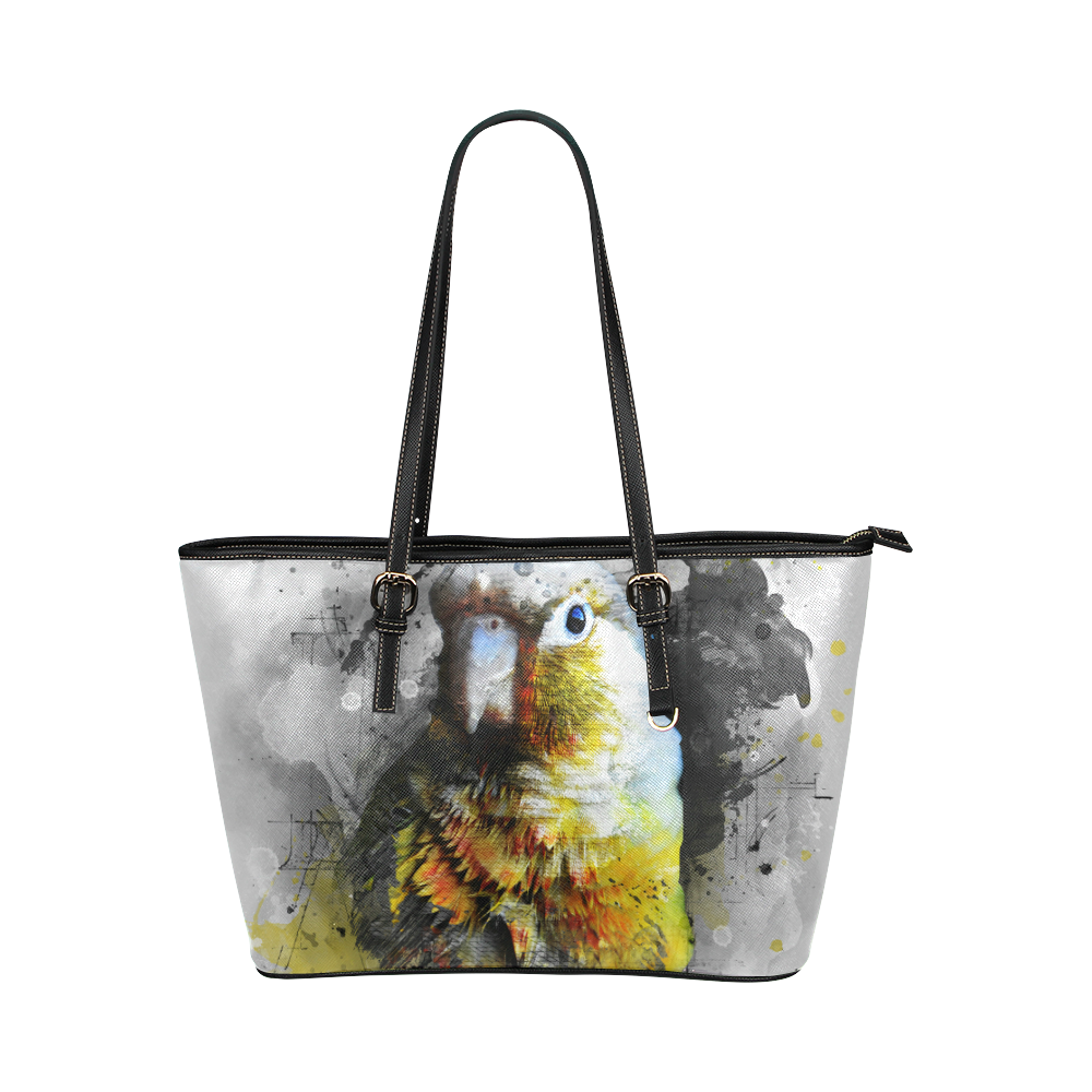 bird parrot art #parrot #bird Leather Tote Bag/Small (Model 1651)