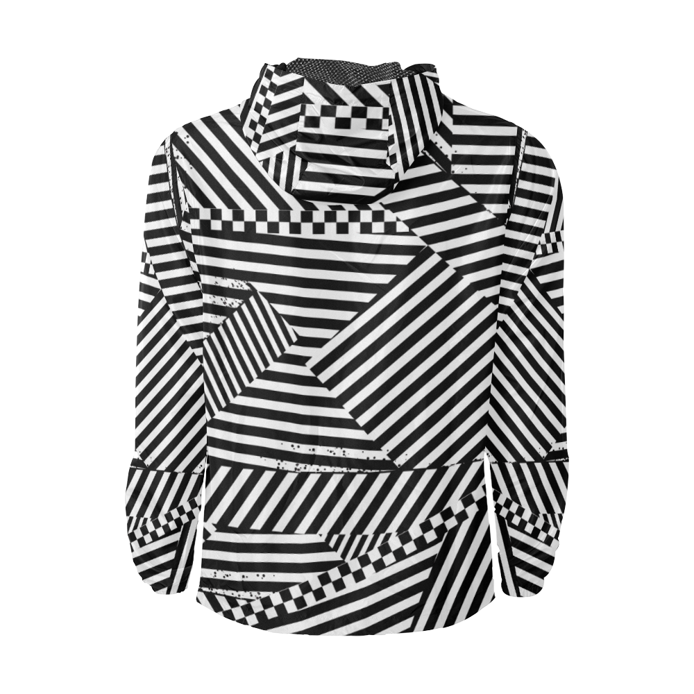 Black White Stripes Check Angles Geometric Unisex All Over Print Windbreaker (Model H23)