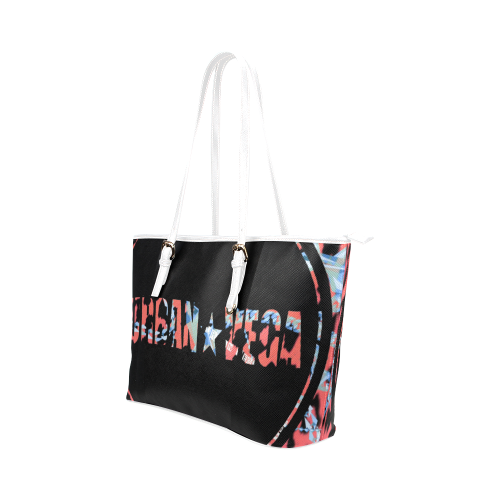 Black with white straps with colorful logo name Leather Tote Bag/Large (Model 1651)