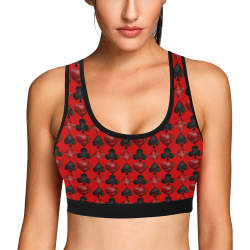 Las Vegas Black and Red Casino Poker Card Shapes on Red Women's All Over Print Sports Bra (Model T52)
