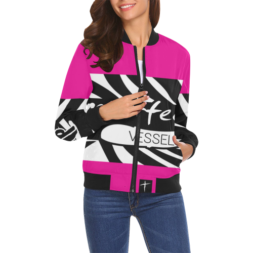 Neon Pink All Over Print Bomber Jacket for Women (Model H19)