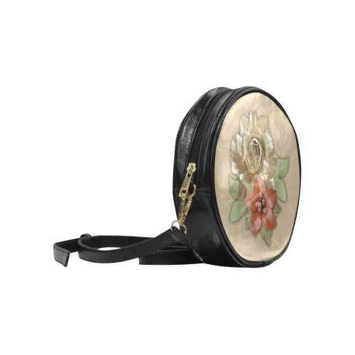 Leather flower decor Round Sling Bag (Model 1647)