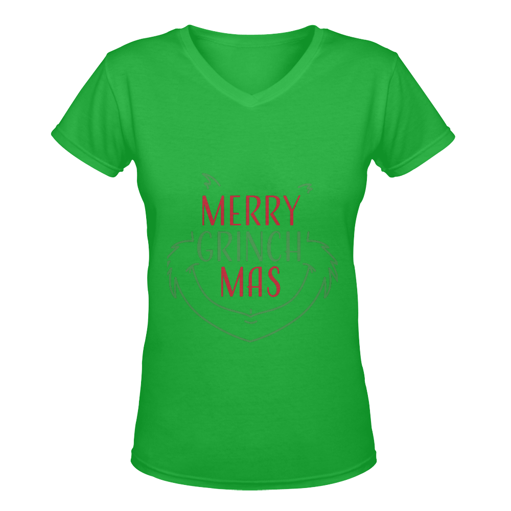 Merry Grinchmas CHRISTMAS GREEN Women's Deep V-neck T-shirt (Model T19)