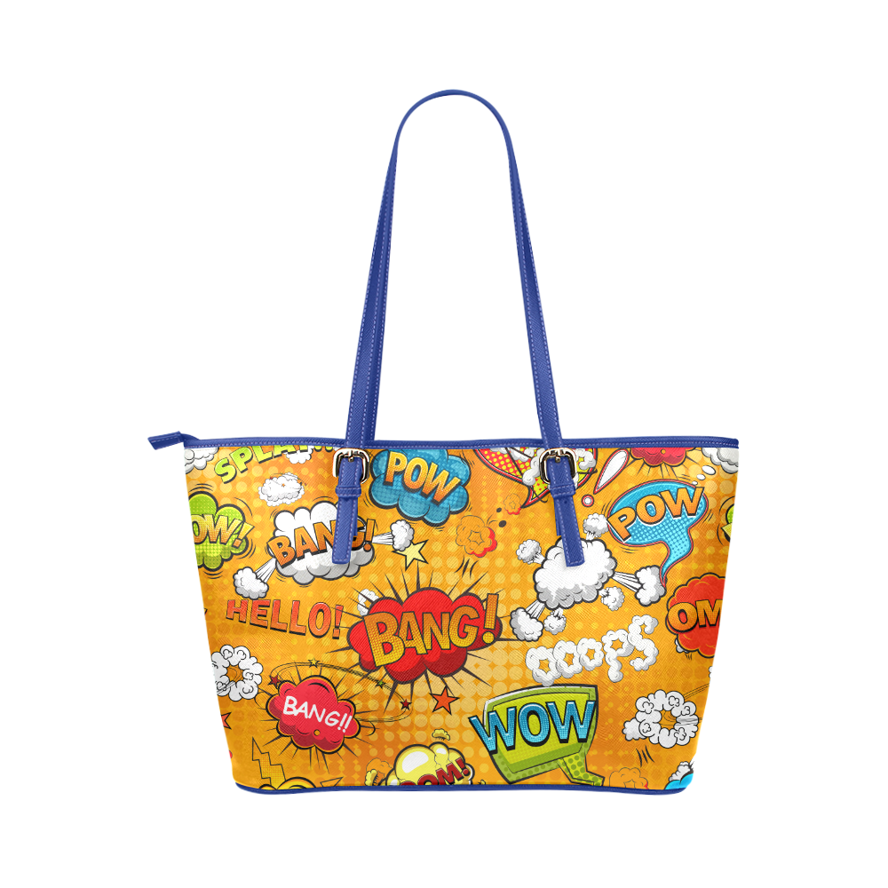 Fairlings Delight's Pop Art Collection- Comic Bubbles 53086r3Bluepump Leather Tote Bag/Small Leather Tote Bag/Small (Model 1651)