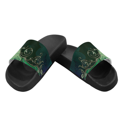 Green floral design Men's Slide Sandals (Model 057)