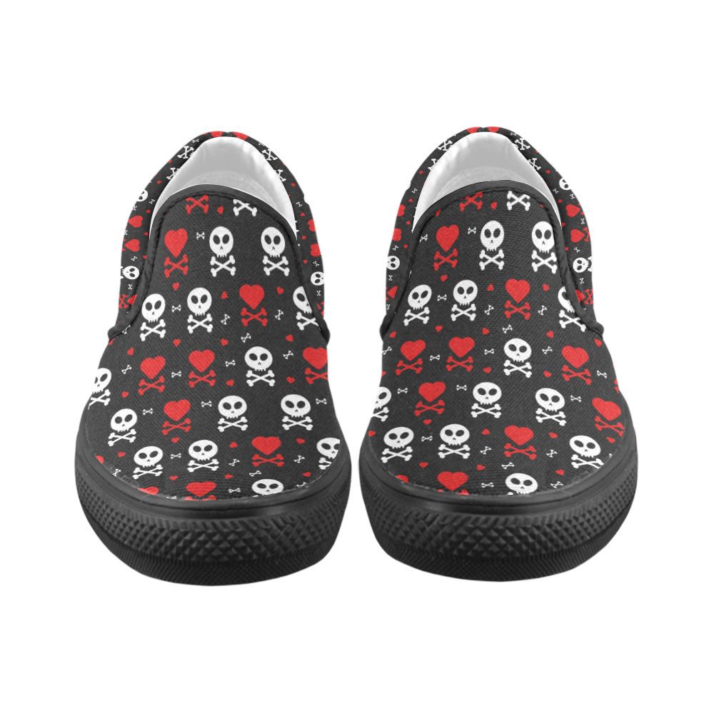 Skull Hearts Men's Unusual Slip-on Canvas Shoes (Model 019)