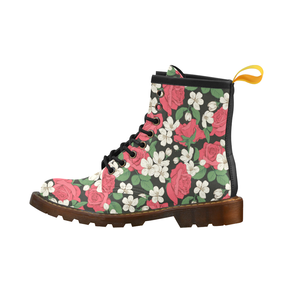 Pink, White and Black Floral High Grade PU Leather Martin Boots For Men Model 402H