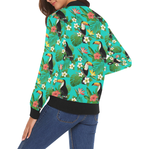 Tropical Summer Toucan Pattern All Over Print Bomber Jacket for Women (Model H19)
