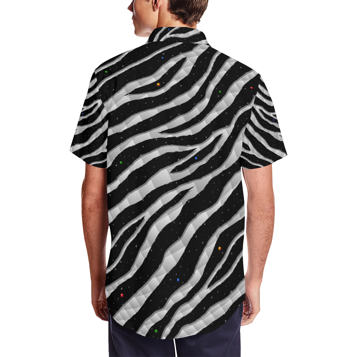 Ripped SpaceTime Stripes - White Men's Short Sleeve Shirt with Lapel Collar (Model T54)