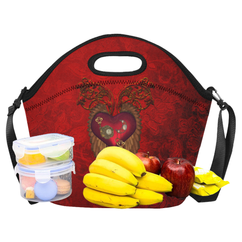 Beautiful heart, wings, clocks and gears Neoprene Lunch Bag/Large (Model 1669)